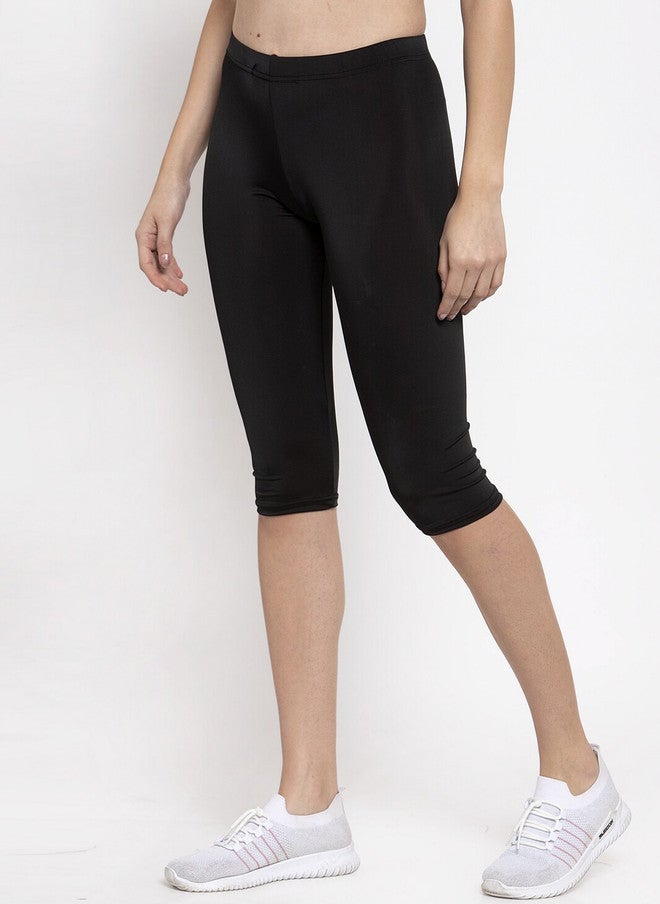 CUKOO Women Black Solid Three-Fourth Tights - Image 2